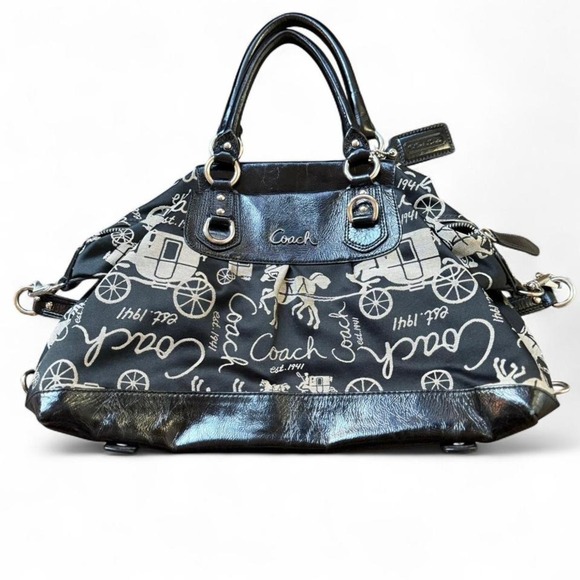 Coach Black & White Leather Shoulder Bag Y2K Graphic Print Statement Piece - Picture 1 of 5